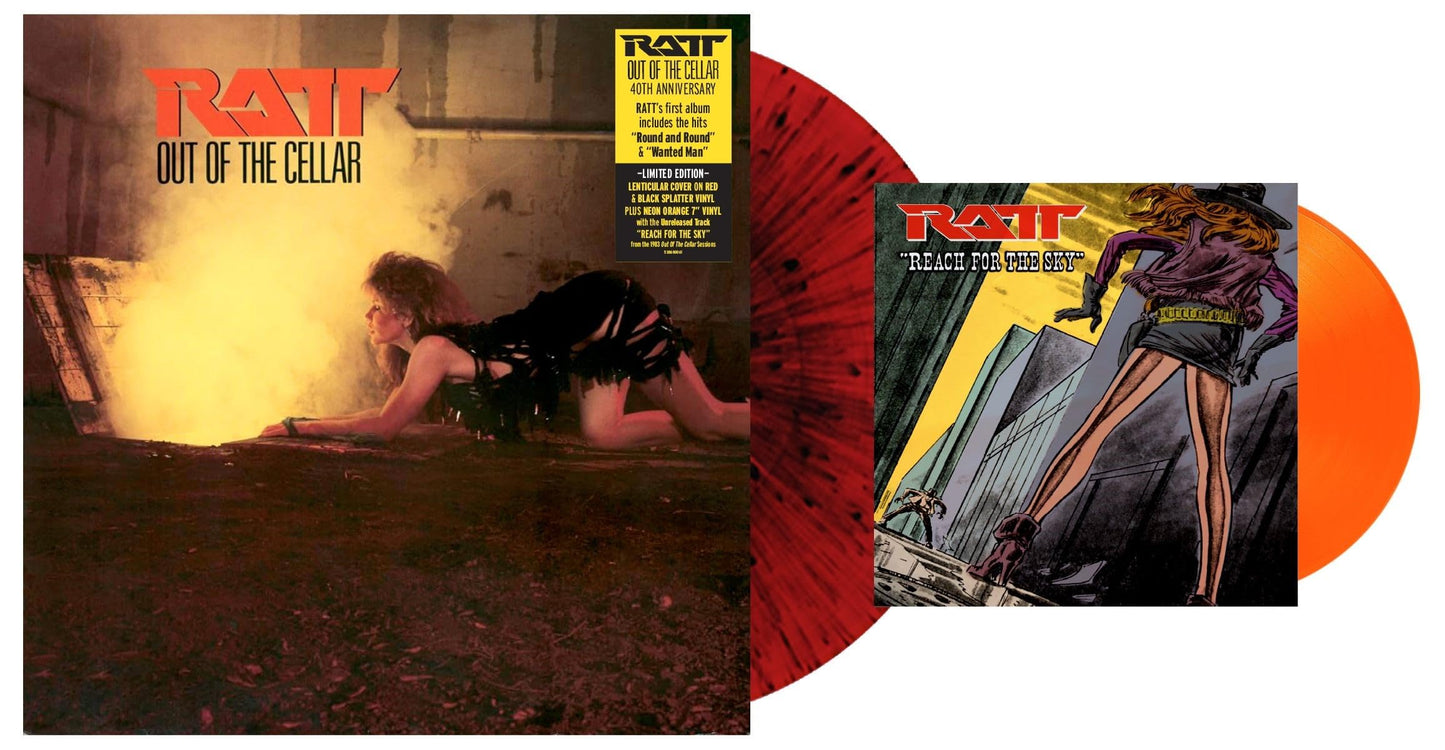 Ratt - Out Of The Cellar (40th Anniversary) "Red/Black Splatter" Vinyl Record LP + "Neon Orange" 7" Single
