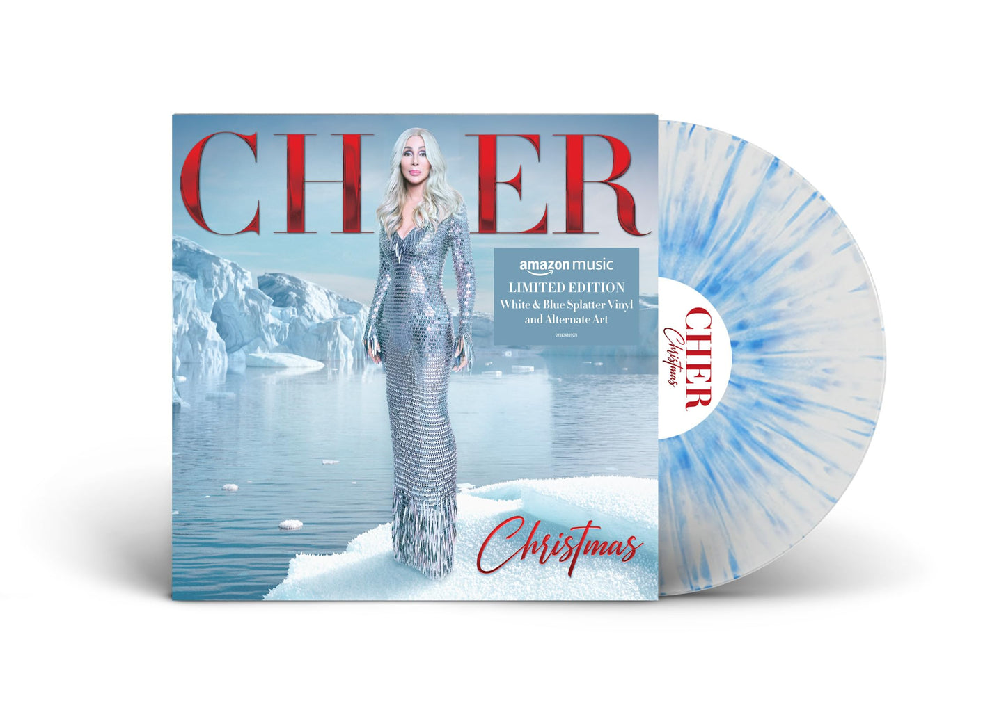 Cher - Christmas "Blue & White Splatter" Vinyl Record 2LP (Amazon Exclusive, Alternate Cover)