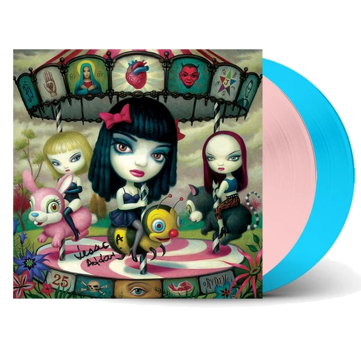 SIGNED Jack Off Jill - Clear Hearts Grey Flowers Pink/Blue Vinyl Record 2LP