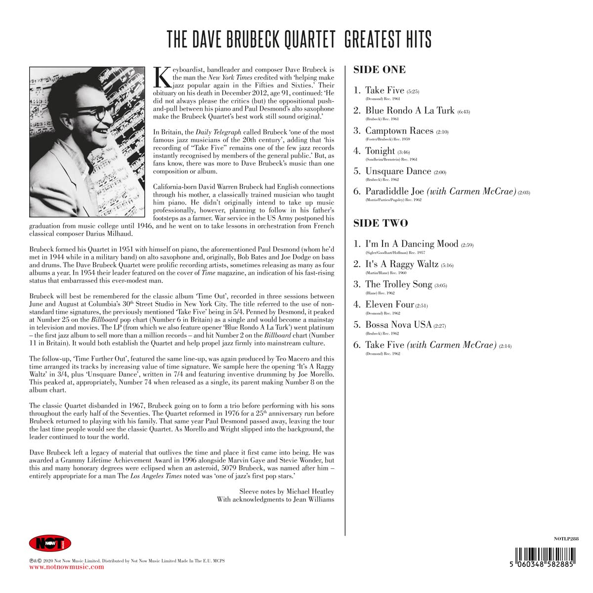 The Dave Brubeck Quartet - Greatest Hits "Multicolor" Vinyl Record LP