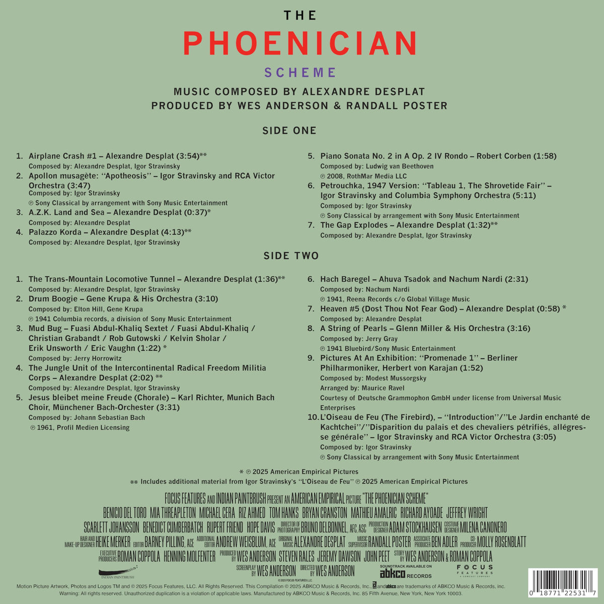 Alexandre Desplat & Various Artists - The Phoenician Scheme (Original Soundtrack) "Sea Foam" Vinyl Record LP
