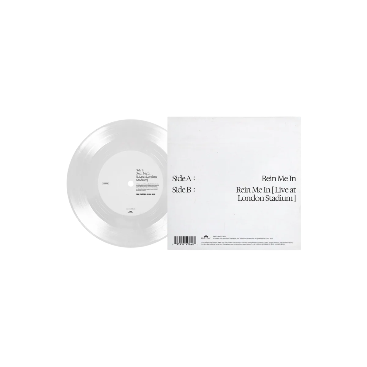 Sam Fender & Olivia Dean - Rein Me In Clear 7" Vinyl Record