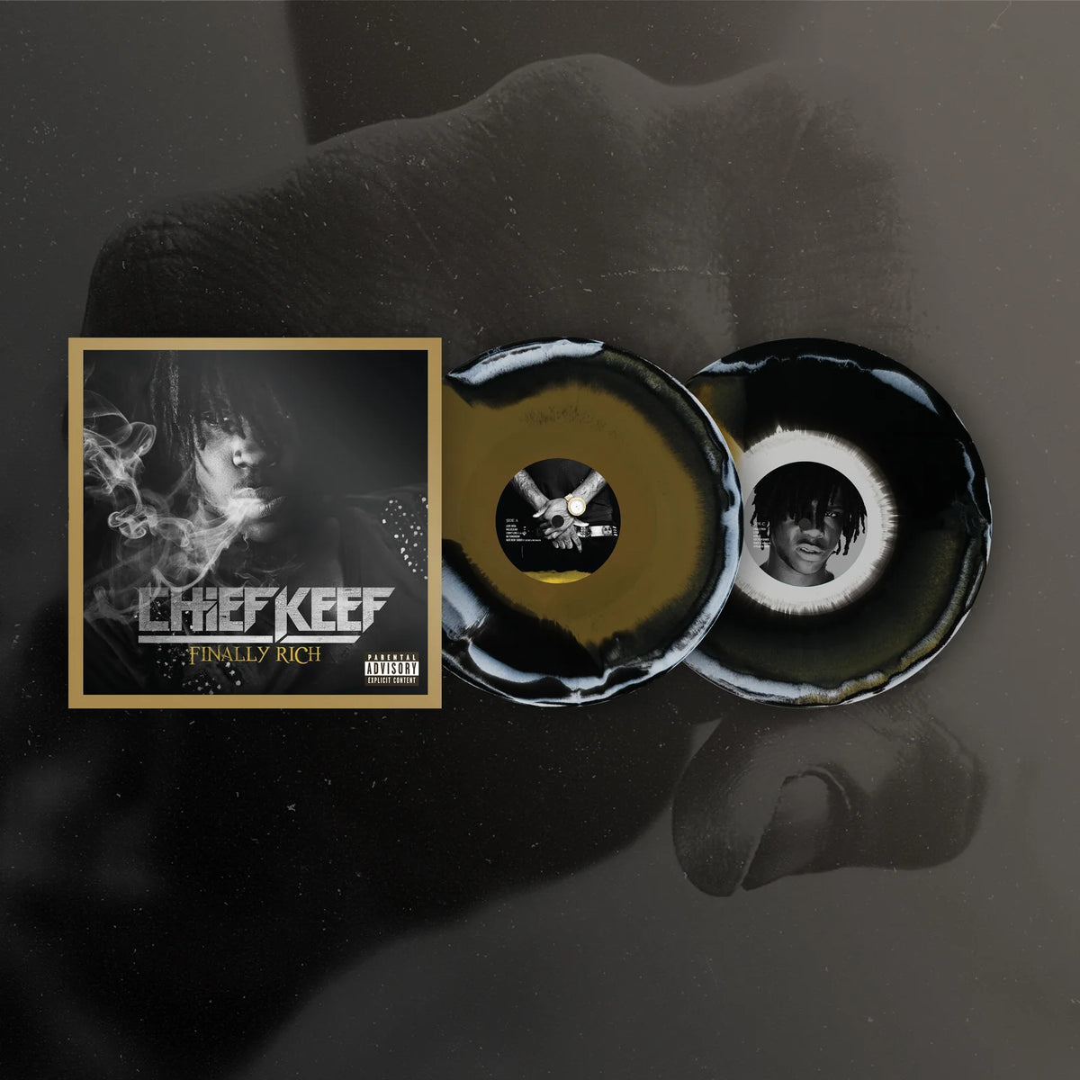 Chief Keef - Finally Rich Deluxe Black, Gold, and White 3 Color Mix Vinyl Record 2LP